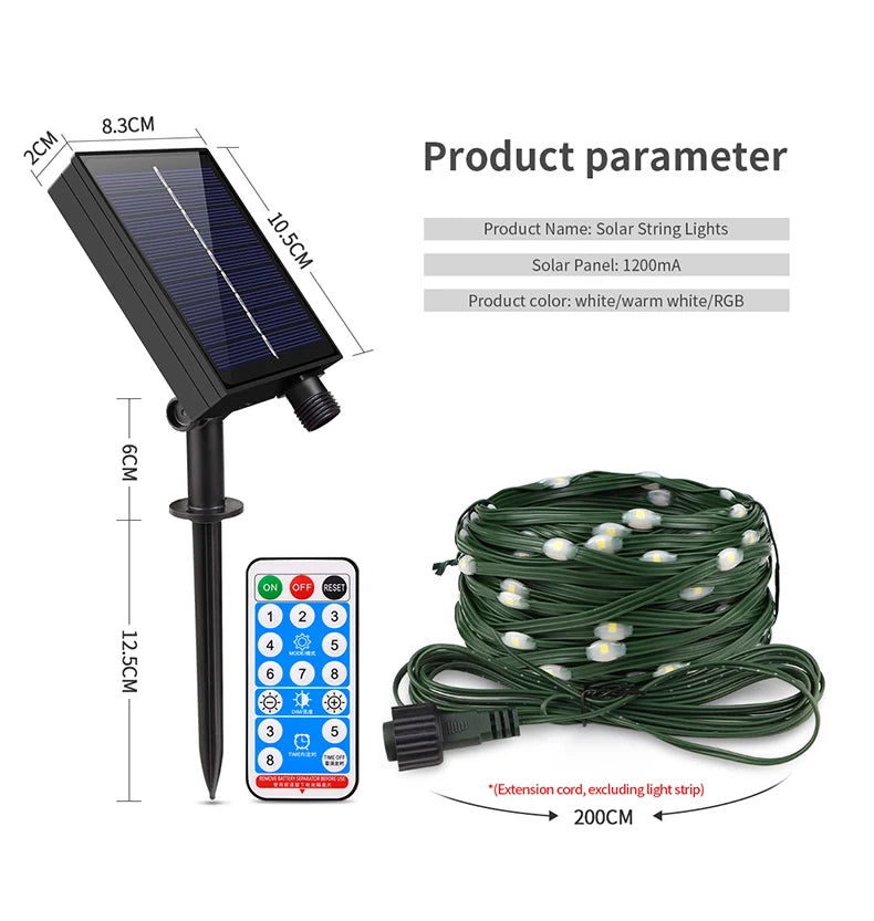 LED Solar Fairy Lights 100M Christmas Lights Waterproof Outdoor Garland Light House