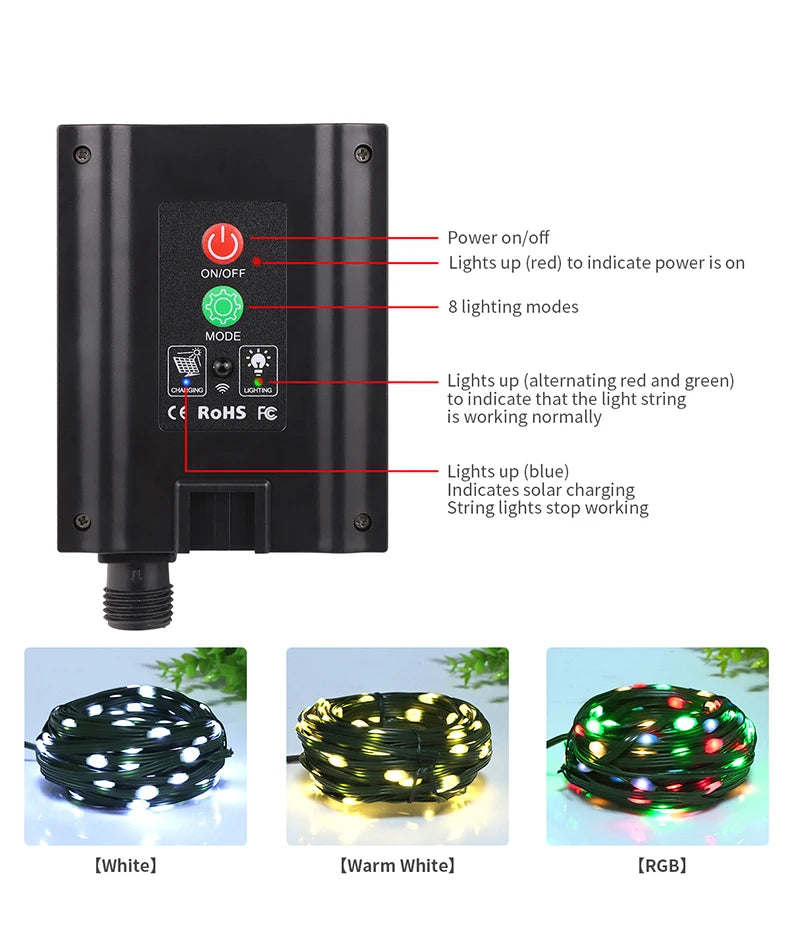 LED Solar Fairy Lights 100M Christmas Lights Waterproof Outdoor Garland Light House