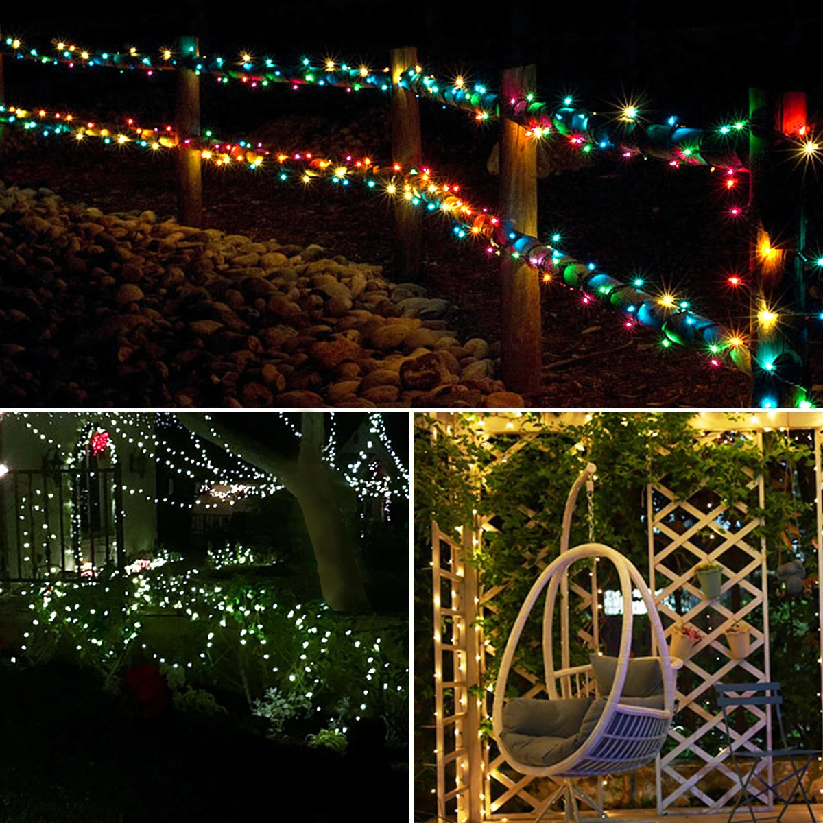 LED Solar Fairy Lights 100M Christmas Lights Waterproof Outdoor Garland Light House
