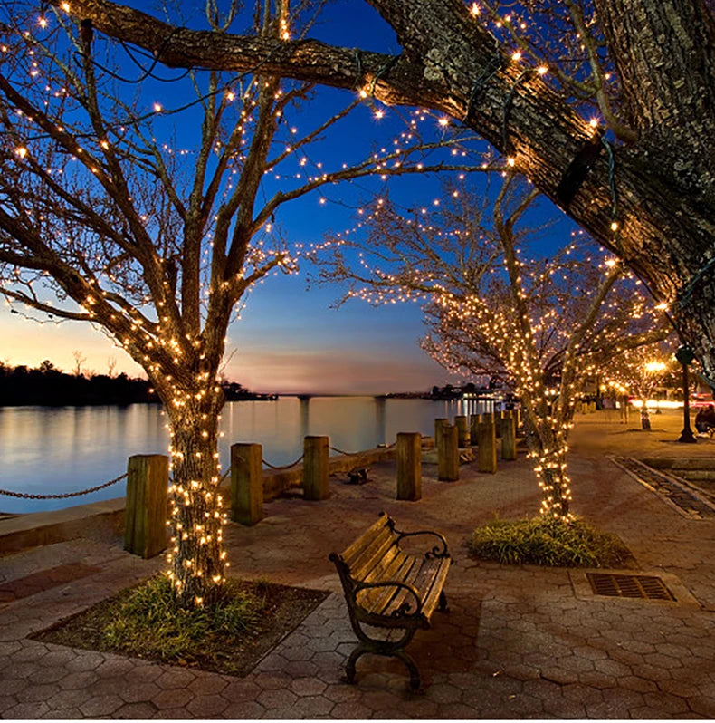 LED Solar Fairy Lights 100M Christmas Lights Waterproof Outdoor Garland Light House