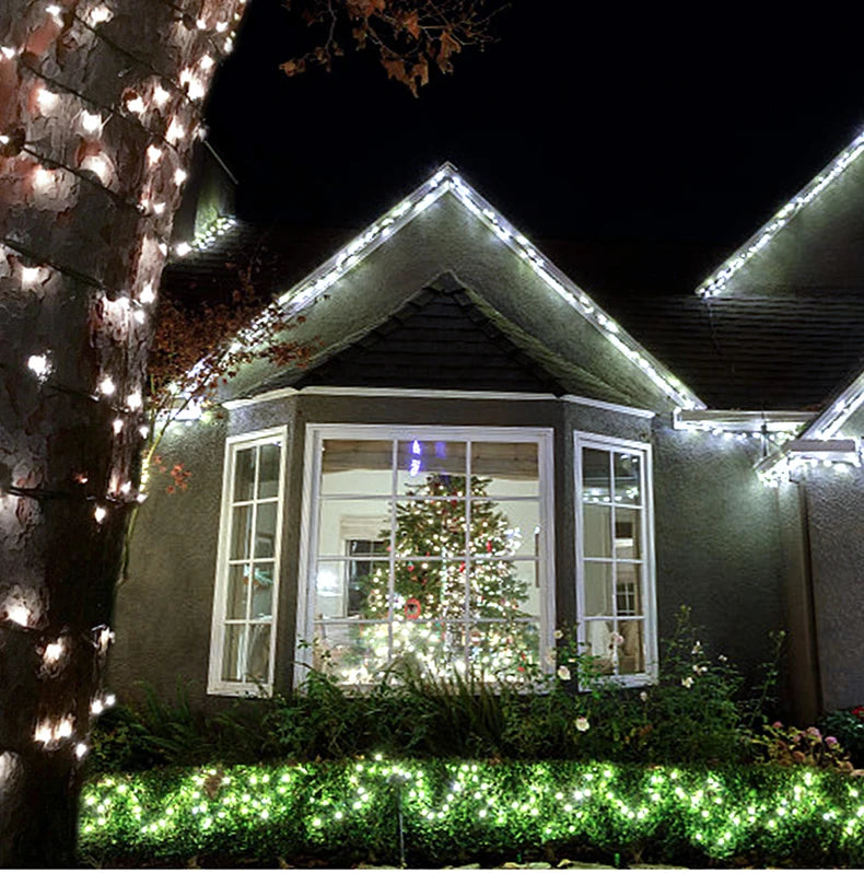LED Solar Fairy Lights 100M Christmas Lights Waterproof Outdoor Garland Light House