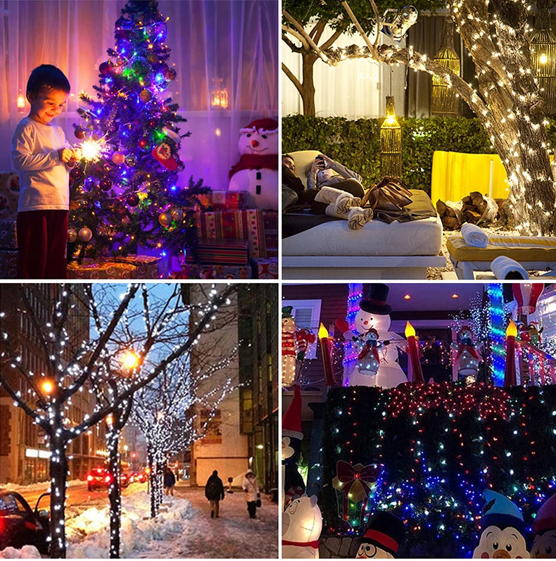 LED Solar Fairy Lights 100M Christmas Lights Waterproof Outdoor Garland Light House
