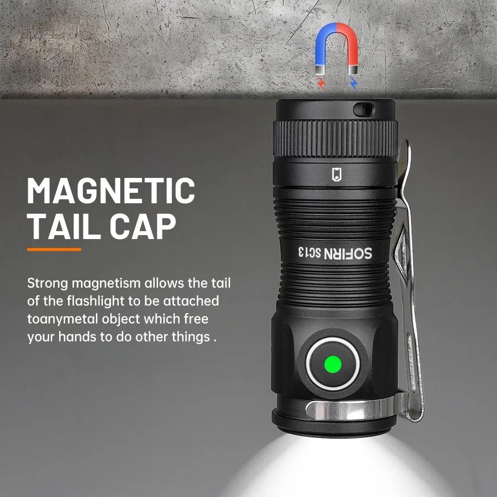 Mini Flashlight LED 1300lm with Magnetic Light House