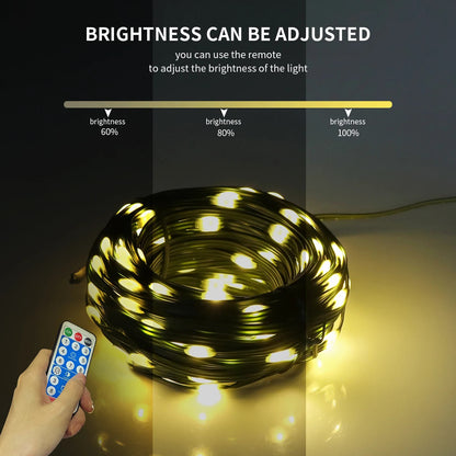 LED Solar Fairy Lights 100M Christmas Lights Waterproof Outdoor Garland Light House