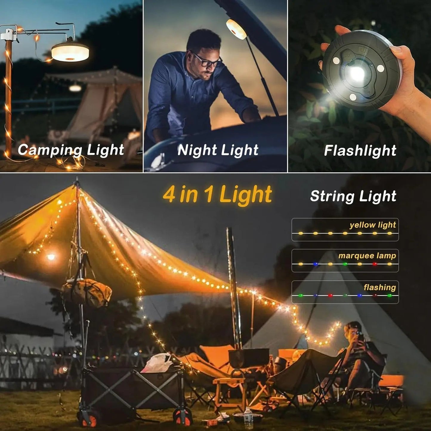 2-in-1 Camping Light LED Reel String Lights Light House