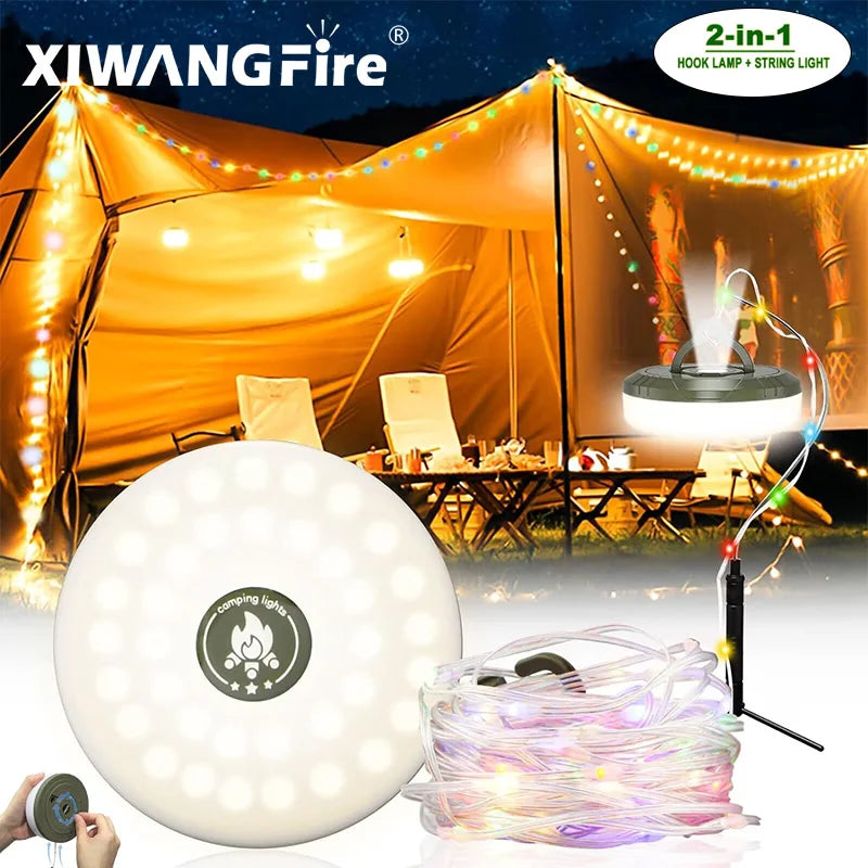 2-in-1 Camping Light LED Reel String Lights Light House
