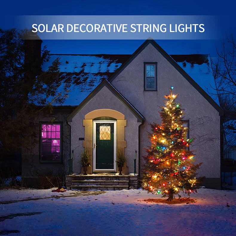 LED Solar Fairy Lights 100M Christmas Lights Waterproof Outdoor Garland Light House