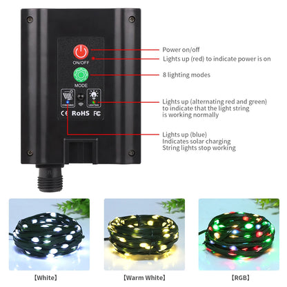 LED Solar Fairy Lights 100M Christmas Lights Waterproof Outdoor Garland Light House