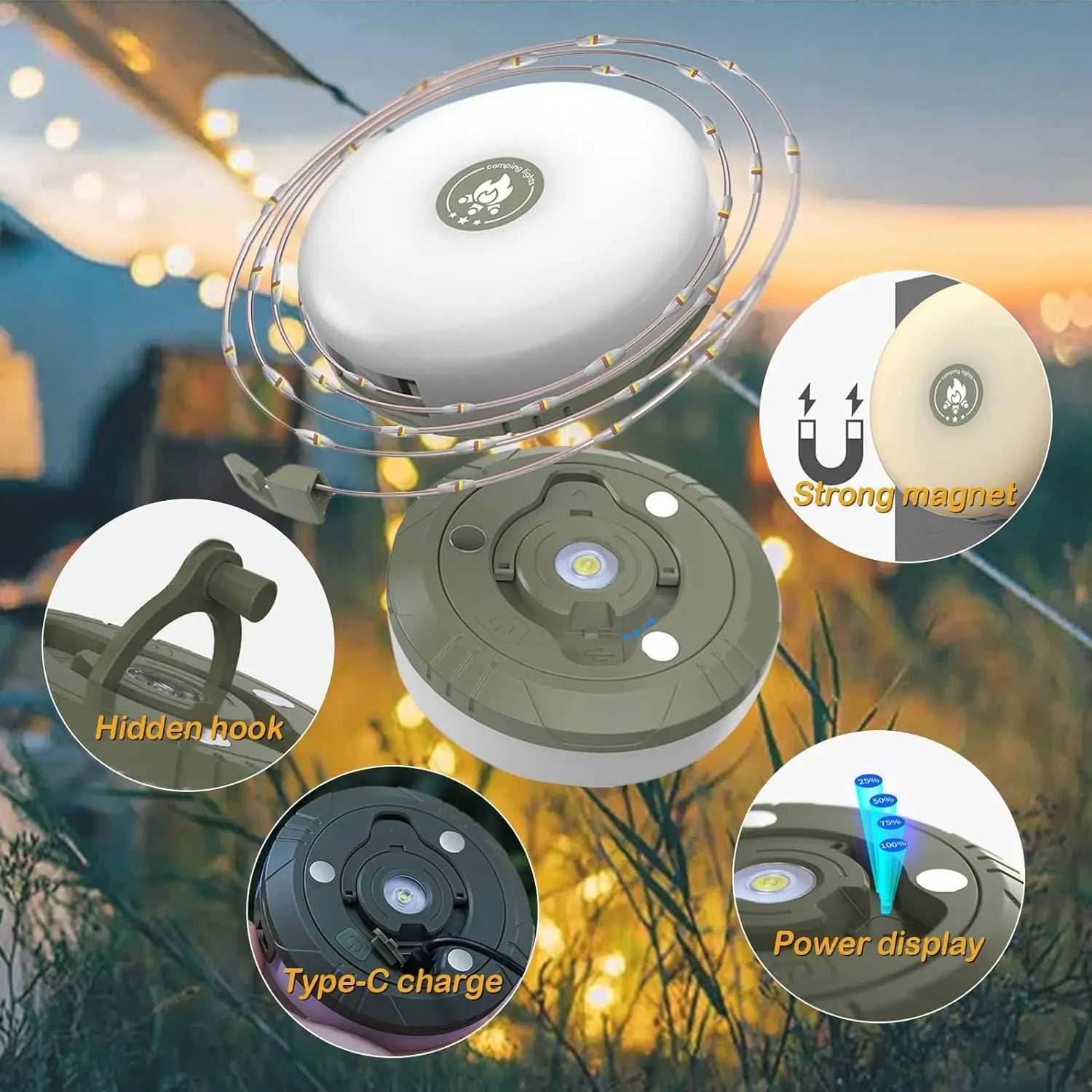 2-in-1 Camping Light LED Reel String Lights Light House