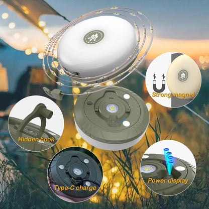 2-in-1 Camping Light LED Reel String Lights Light House